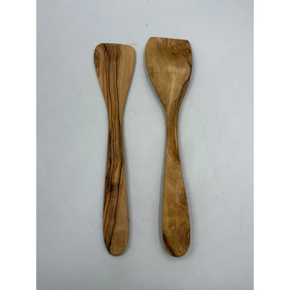 Olive Wood Kitchen Utensil Set of 2 Handcrafted Spoon & Spatula Cooking 12
